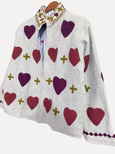Poncho en laine bohème avec broderie en forme de cœur, manches longues, col montant, grande taille, vêtements d'extérieur d'hiver pour adultes - Product Image 4