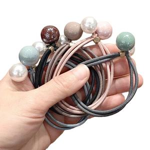 Neue einfache elastische gummibänder frauen mädchen doppelte kugel perlenhaarbandagen haarband mit zwei kugeln - Product Image 1