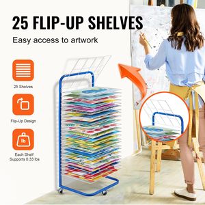 Moderno Espositore per Asciugatura di Arte e Vernici con 25 Ripiani, 17 X 13 X 39,4 Pollici, in Acciaio al Carbonio con Ruote Bloccabili e Ripiani Rimovibili - Product Image 2