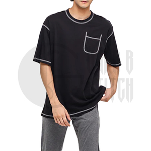 เสื้อยืดผู้ชายทรงปกติ ผ้าฝ้าย 100% มีกระเป๋าแต่งขอบตัดสี โทนสีพื้น สไตล์ลำลอง คอกลม แขนสั้น ผ้าถัก ย้อมสีพื้น สไตล์ไฮสตรีท - Product Image 4