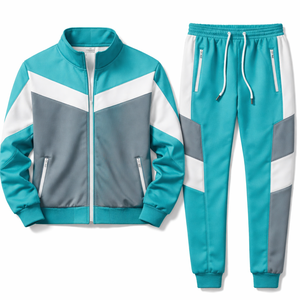 Ensemble de survêtement pour homme grande taille, imprimé, bicolore, réversible, tricoté, 100% polyester, veste zippée, pantalon de jogging, sport décontracté - Product Image 2