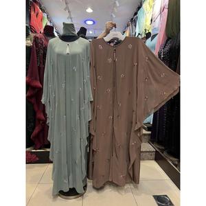 Abaya de gros modeste de Dubaï, perlée et pailletée, à manches longues, traditionnelle musulmane, faite à la main, pour mariage, respirante, col en V pour femme - Product Image 1