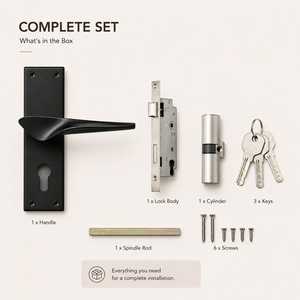 Poignée de porte à levier KELLTON noir mat, ensemble complet avec corps de serrure et cylindre, moderne, ambidextre, pour portes intérieures - Product Image 5