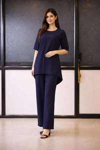 Conjunto coordinado premium para mujer en azul marino, elegante para oficina, top y pantalón, atuendo casual inteligente para el trabajo, venta al por mayor. - Product Image 6