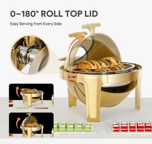 ชุดอุ่นอาหารบุฟเฟ่ต์สแตนเลสทรงกลมขนาด 6.3 ควอร์ต พร้อมฝาปิดแบบม้วน สำหรับงานจัดเลี้ยงและงานปาร์ตี้ ในราคาที่ดีที่สุด - Product Image 2