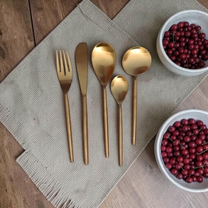 Gold Plated Cutlery Set <b>Mirror</b> Finish Long Handle Minimalist Design Wedding Tableware - Product Image 3
