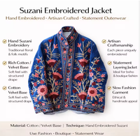 Blouson Bomber en Velours Tricoté Brodé Suzani, Fait Main, Motif Floral Bohème, Col Mandarin, Manches Longues, Style Déclaration
