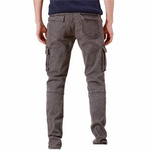 <b>Men's</b> <b>Grey</b> Acid Wash Denim <b>Cargo</b> Jeans Casual Straight Leg Pants With Side Pockets - Product Image 3