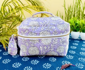 Zipper Fashion <b>Vanity</b> <b>Bag</b> Indian Quilted Hand Block Print Customized Design Women Travel Makeup Pouches PINKCITY HANDLOOM PH-07 - Product Image 1