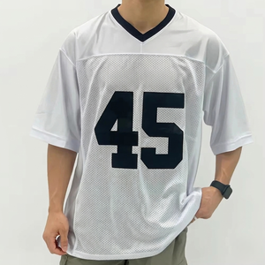 Maillot de football blanc imprimé en mesh, col en V, manches courtes, séchage rapide, respirant, sublimé, pour le printemps et l'été, personnalisable avec numéro pour homme - Product Image 1