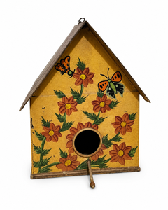 Nichoir mural en métal jaune à motif floral, résistant aux UV, pour jardin, cour, balcon, décoration extérieure pour arbres - Product Image 4