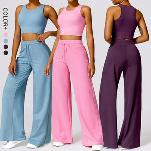 Ensemble de yoga sans couture 2 pièces pour femme, anti-rides, respirant, imperméable, séchage rapide, logo personnalisé, couleur contrastée, fermeture à cordon - Product Image 4