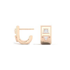 Paire de boucles d'oreilles demi-cercle géométriques en or massif 10K 14K 18K avec diamants de laboratoire sertis en clos, pour femme, vente en gros, personnalisables, pour mariage et soirée - Product Image 5