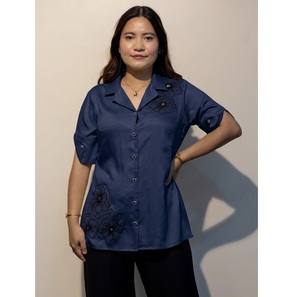 Chemise pour femme en coton 100% de qualité supérieure, bleu marine, pour un usage quotidien décontracté, chemise confortable, achat direct auprès du fournisseur, export en gros en provenance d'Inde - Product Image 1