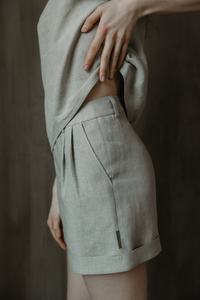 กางเกงขาสั้นเบอร์มิวด้าเอวสูงสำหรับผู้หญิง ปี 2026 ไซส์ XS เอวยางยืด ผ้าลินิน สไตล์ลำลองแต่ดูดี มีจีบ - Product Image 5