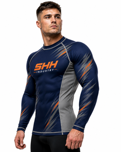 SHH Industries Custom <b>Men's</b> Navy Blue MMA BJJ Rash Guard Long Sleeve <b>Compression</b> <b>Shirt</b> Gym Fitness Sportswear OEM Manufacture - Product Image 4