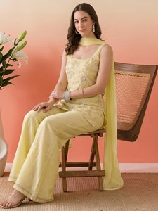 Salwar Kameez Traditionnel Indien et Pakistanais pour Femme avec Dupatta, Coupe Classique, Robe en Coton à Séchage Rapide, Gaufré, Idéal pour les Mariages - Product Image 3