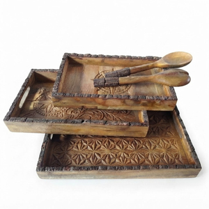 Plateau de service en bois unique, plateau de luxe en bois avec poignées, style Art Déco, pour table basse, ottoman, hôtel, maison, décoration. - Product Image 6
