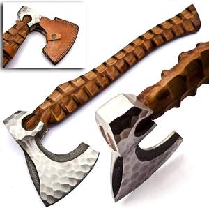 Hache Viking artisanale 2024 en acier à haute teneur en carbone, lame de qualité industrielle, fourreau en cuir personnalisé, manche en bois, survie - Product Image 2