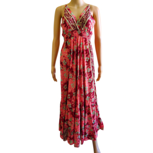 Talla Única Y2K, Vestido Largo Estilo Bohemio Natural, Tejido en India con Seda, Corte en A, Estampado Floral Paisley, Estilo Coreano, Cuello en V, Sin Mangas, Casual para Uso Diario - Product Image 1