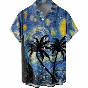 Chemise hawaïenne pour homme à manches courtes, boutonnée, imprimée numériquement, design personnalisé, prix d'usine - Product Image 1