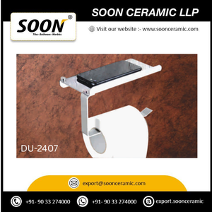 SOON Porte-papier toilette mural en acier inoxydable chromé avec plateau pour téléphone, design moderne et luxueux DU-2407, accessoire de salle de bain - Product Image 1