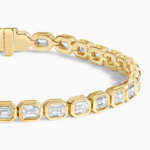 Pulsera de tenis de oro amarillo macizo de 14K con diamante cultivado en laboratorio de 3.36 ct, corte esmeralda, engaste de bisel, chapado en rodio, certificado IGI, lujo y alta joyería - Product Image 3