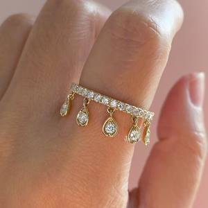 แหวนทองคำ 14K / 18K ประดับมอสซาไนต์ทรงระย้า ดีไซน์หรูหรา พร้อมจี้เพชรเคลื่อนไหวได้ วัสดุเงินแท้ 925 สำหรับผู้หญิง - Product Image 6