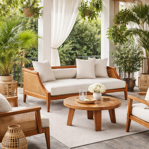 Dhifa - Diván Ajustable de Estilo Escandinavo Moderno, Madera de Teca, Laterales de Mimbre de Alta Calidad, Asiento con Cojín Suave, para el Hogar, Salón o Resort - Product Image 3