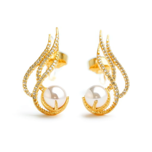 Vintage Number Stud <b>Earrings</b> 18K Gold Plated with Zircon <b>Pearl</b> <b>Diamond</b> - Product Image 2