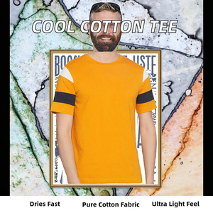 T-shirt à manches courtes orange pour homme avec bordure contrastée, col rond tricoté, coupe décontractée, design à blocs de couleur unie - Product Image 6