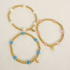 Bracciale Elastico con Perline Dorate e Pietre, Bracciali alla Moda a Catena e Maglie - Product Image 5