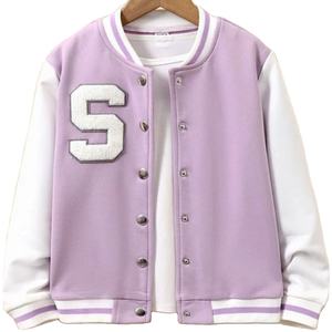 Chaqueta universitaria de béisbol con soporte de invierno informal para mujer, estilo bombardero, bordado de chenilla personalizado, manga de cuero, forro de lana, algodón - Product Image 2