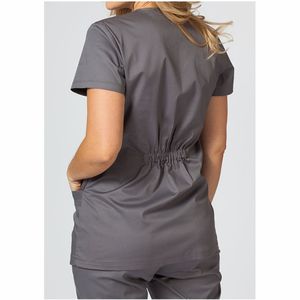 ชุดเสื้อสครับคอตั้งแขนสั้นสำหรับผู้หญิง ชุดยูนิฟอร์มโรงพยาบาล สีและขนาดตามสั่ง ผ้าเจอร์ซีย์ แห้งเร็ว ระบายอากาศได้ดี - Product Image 3