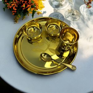 Juego de vajilla de latón simple, bandeja pulida lisa, cuencos, cuchara de vidrio, diseño minimalista, diseño floral, bandeja con superficie pulida lisa - Product Image 4
