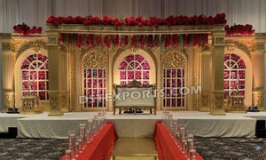 Decoración Moderna y Lujosa para Escenario de Recepción de Bodas con Sofá Dorado, Diseño Floral, Fibra de Vidrio Ligera, Tamaño Personalizado - Product Image 3