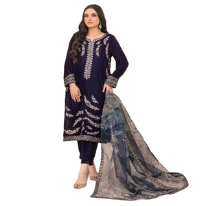 Robes panjabi pakistanaises brodées en velours pour femmes sur velours costumes 3 pièces pakistanais Salwar Kameez par Tawakkal Vol MINAKARI - Product Image 1