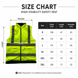 Gilet de sécurité multi-poches à fermeture éclair en polyester fluorescent certifié CE, coupe-vent, réfléchissant, pour travaux de construction - Product Image 4