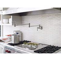 Robinet de cuisine mural Moen pour remplir les casseroles, finition nickel brossé, mitigeur à poignée unique en laiton, design classique, installation 1 trou
