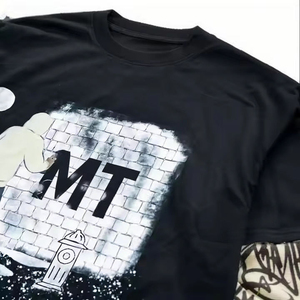 T-shirt à manches longues surdimensionné, imprimé camouflage sur les manches, streetwear, tee-shirt personnalisé avec logo, vêtements décontractés - Product Image 3