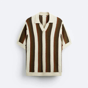 Polo en tricot rayé pour homme, manches courtes, style preppy, coupe classique, teint en fil - Product Image 2