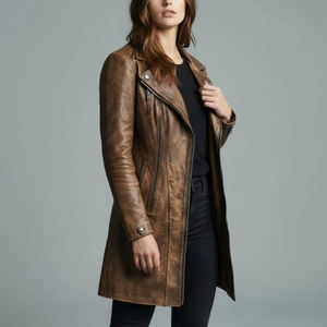 Manteau long en cuir pour femme, idéal pour l'hiver, en cuir naturel, pour un confort optimal et un style décontracté - Product Image 4