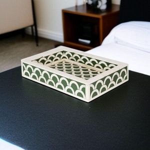 Handmade Bone Inlay Modern Luxury Serving Tray Green Decorative Dishwasher Safe <b>Mirrored</b> Finish for <b>Coffee</b> <b>Table</b> Ottoman - Product Image 5