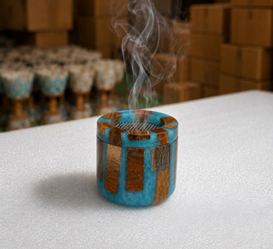 Brûleur en bois et résine époxy, style moderne, boîte porte-bakhoor en résine époxy avec insert en laiton, brûleur à oud arabe, cadeau pour la maison musulmane - Product Image 1