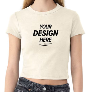 Bulk Price Summer Women <b>Crop</b> T-Shirt Soft Breathable 100% Cotton O-Neck Short Sleeve Casual Solid Plain Cropped Tee for Girls - Product Image 1