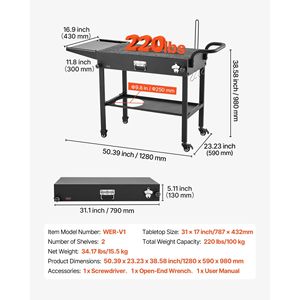 Carrello per Barbecue da Esterno con Piano Pieghevole 31.0 X 17.0 Pollici, Porta Tovaglioli e Ganci Inclusi - Product Image 3