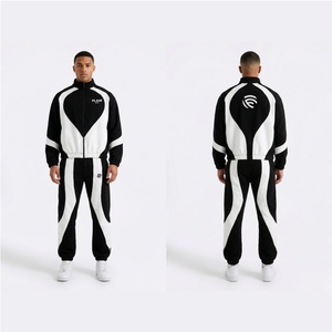 Custom Logo Heavyweight 400gsm <b>Tracksuit</b> Men Urban Streetwear Black <b>White</b> Contrast Curved Panel Fleece Hoodie - Product Image 5