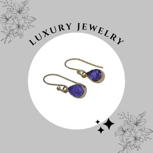 Pendientes Colgantes Chapados en Oro con Diseño de Hoja Azul, Engastados en Bisel, de Aleación, Estilo Vintage para Mujer - Product Image 5