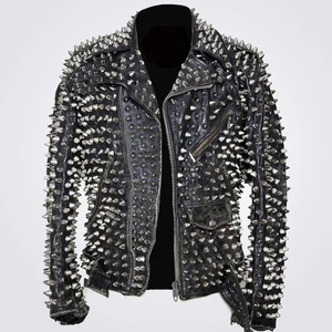 Custom High Quality Soft Leather Breathable Waterproof <b>Smart</b> Casual Stylish Unique Design <b>Men</b> Studded <b>Jacket</b> Winter Front Logo - Product Image 2