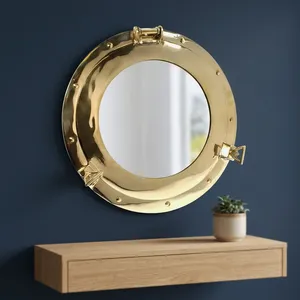 Vintage <b>Gold</b> Round Porthole Wall <b>Mirror</b> with Hinged Metal <b>Frame</b> Nautical Decorative <b>Mirror</b> for Bathroom Bedroom Home Decor - Product Image 2